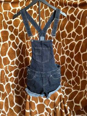 BLUESPICE Dark Wash Stretch Denim Mini Short Overalls Size 7